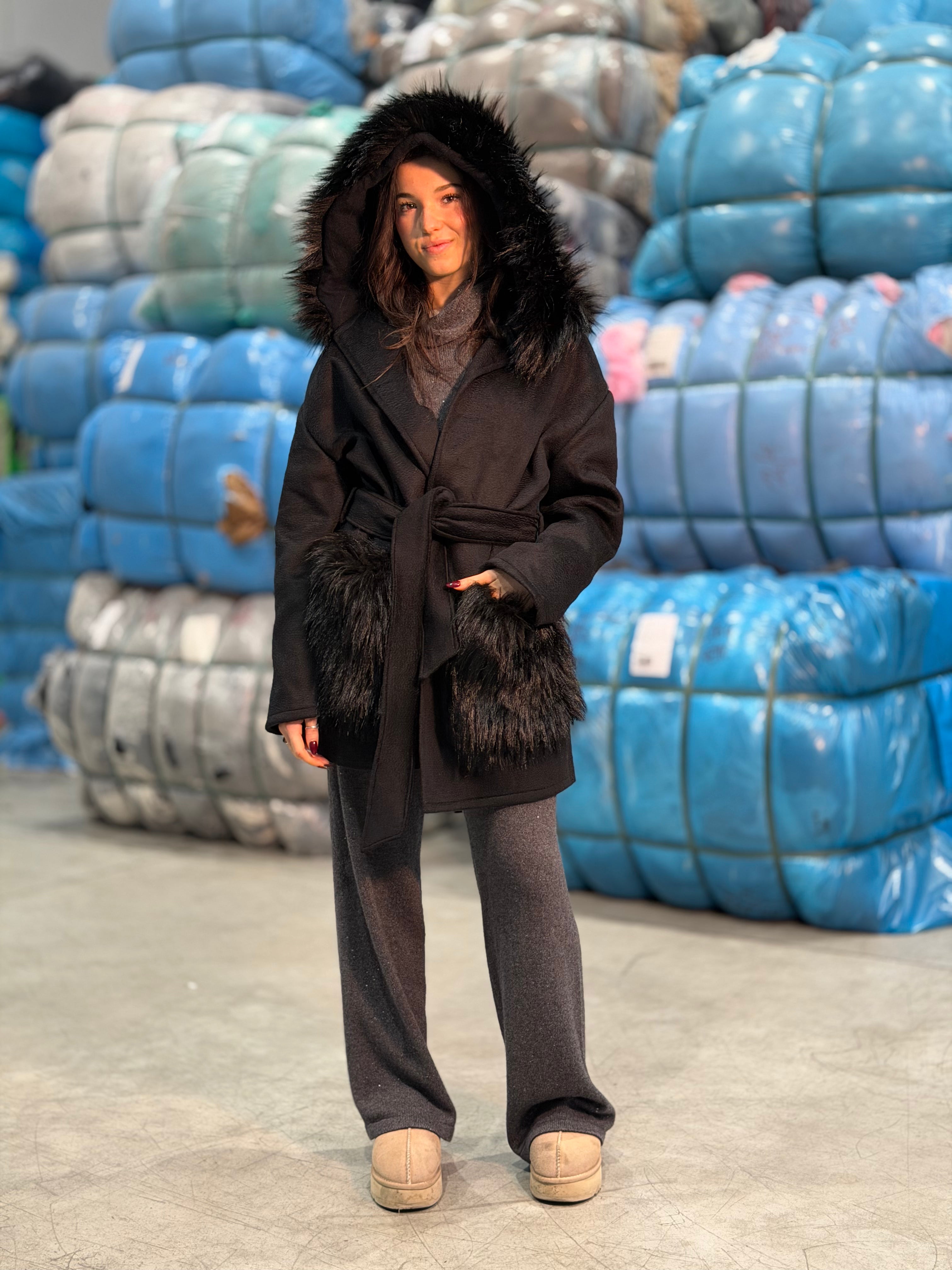 Cappotto con ecopelliccia Donna