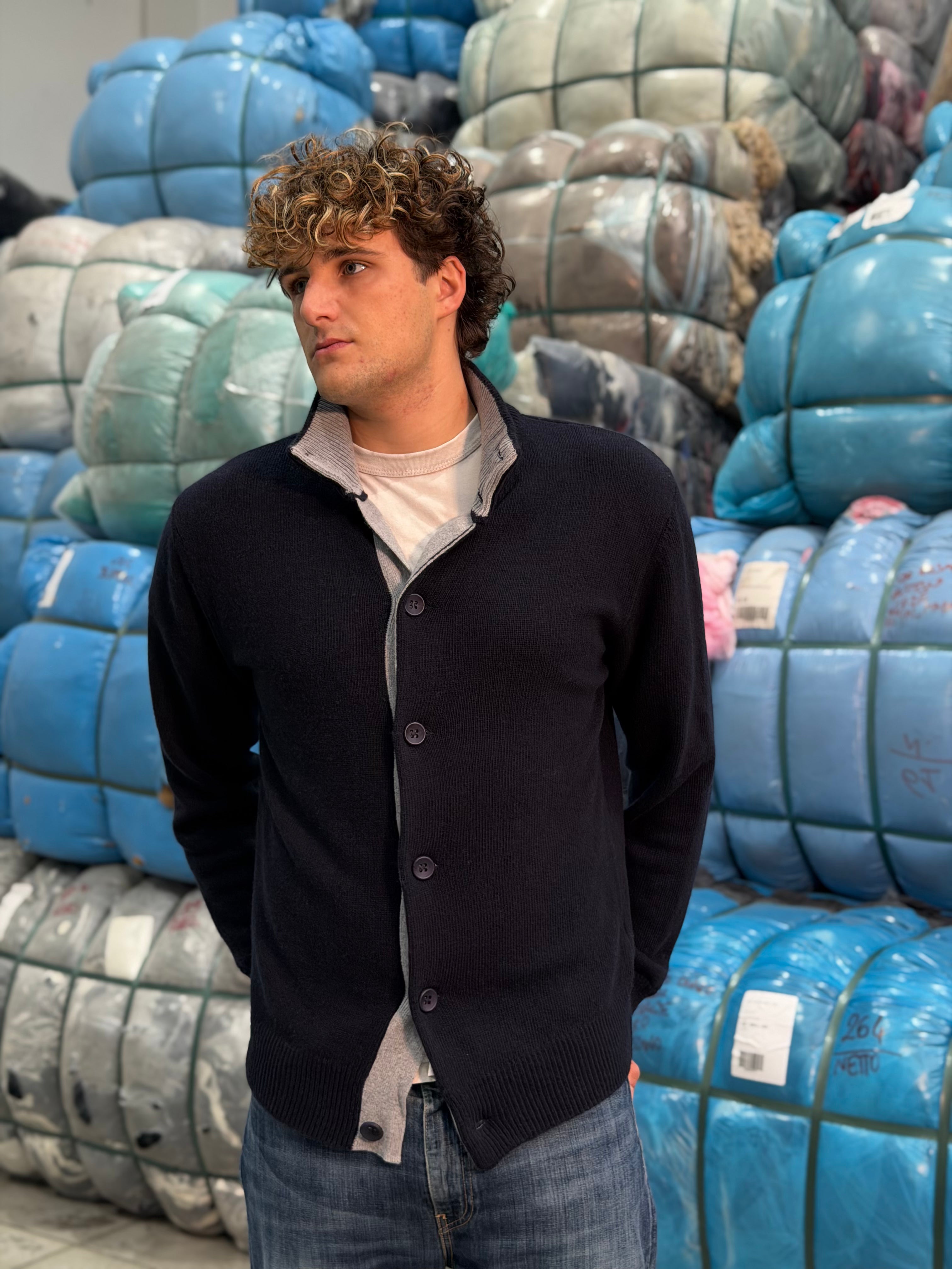 Giacca Blu Con Colletto Interno Grigio