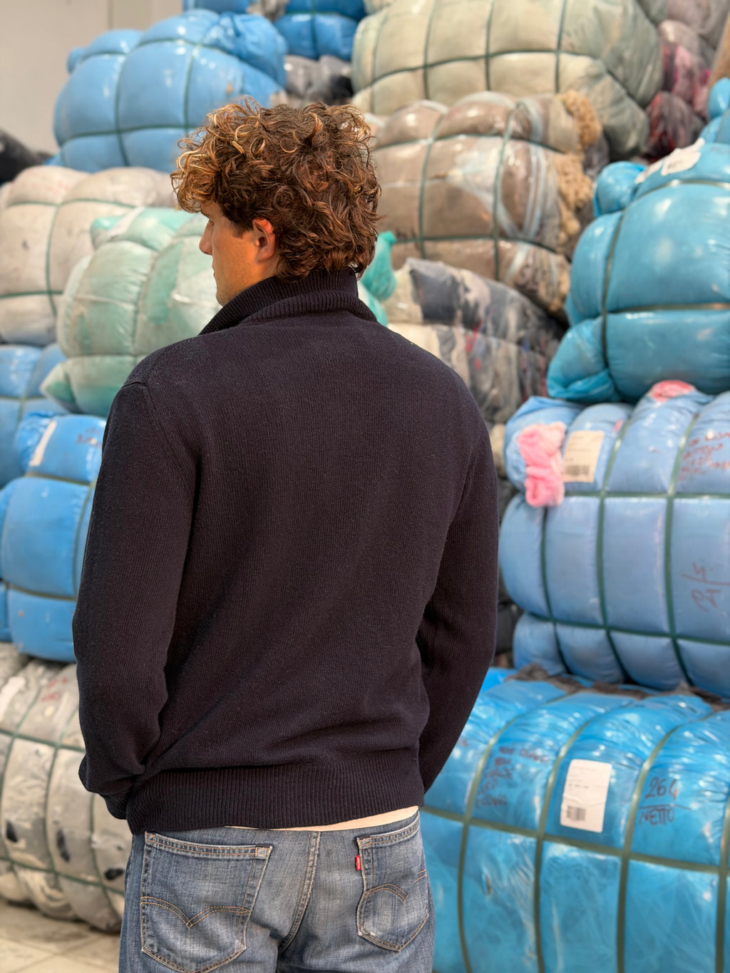 Giacca Blu Con Colletto Interno Grigio