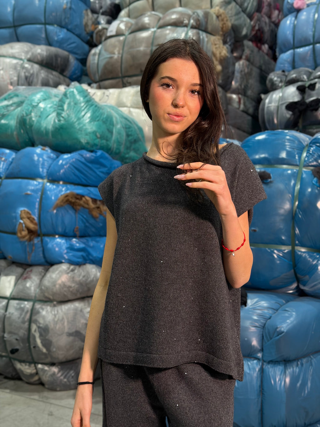 Maglia maniche corte con paillettes Donna