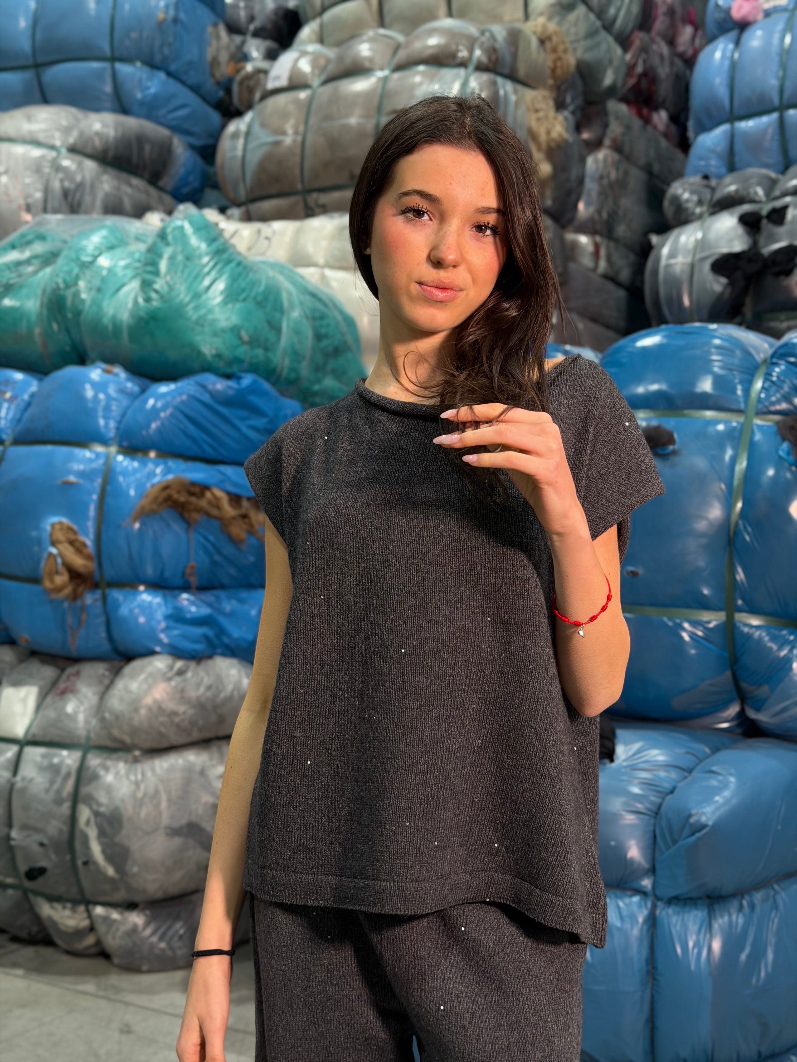 Maglia maniche corte con paillettes Donna