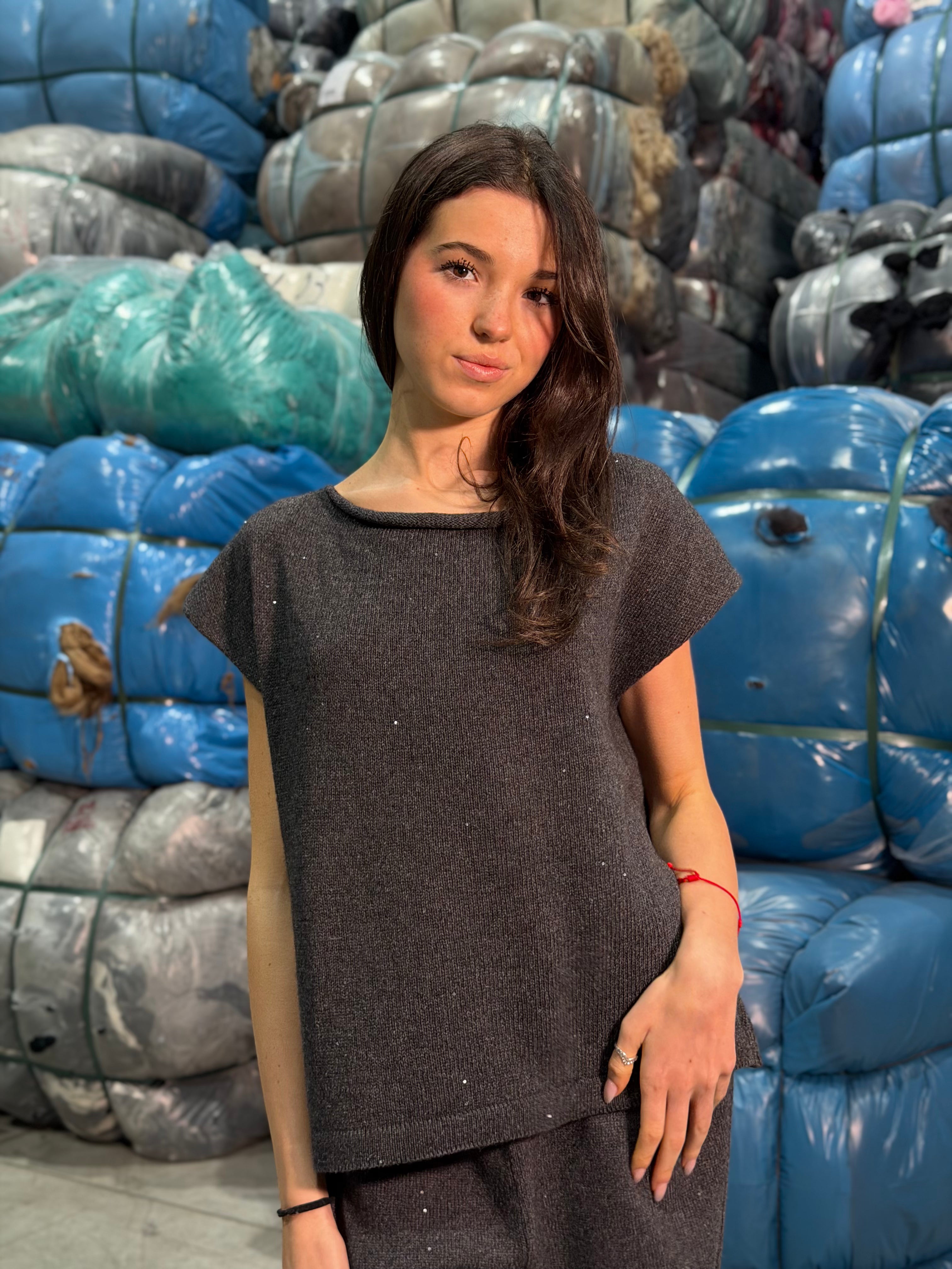 Maglia maniche corte con paillettes Donna