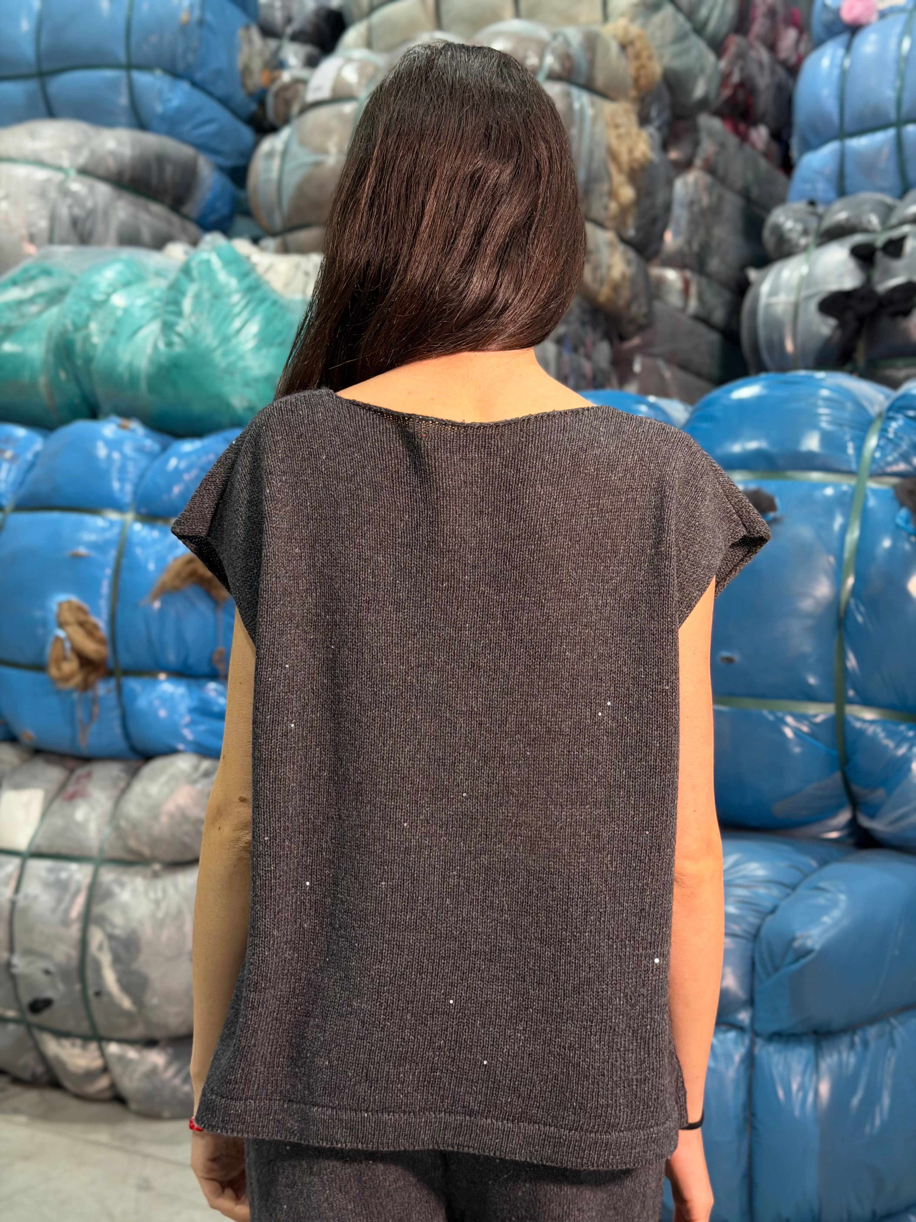 Maglia maniche corte con paillettes Donna