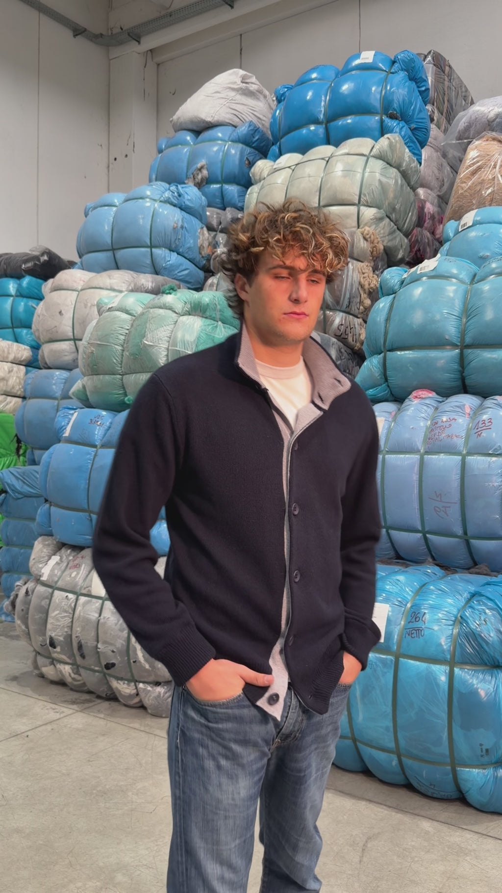 Giacca Blu Con Colletto Interno Grigio